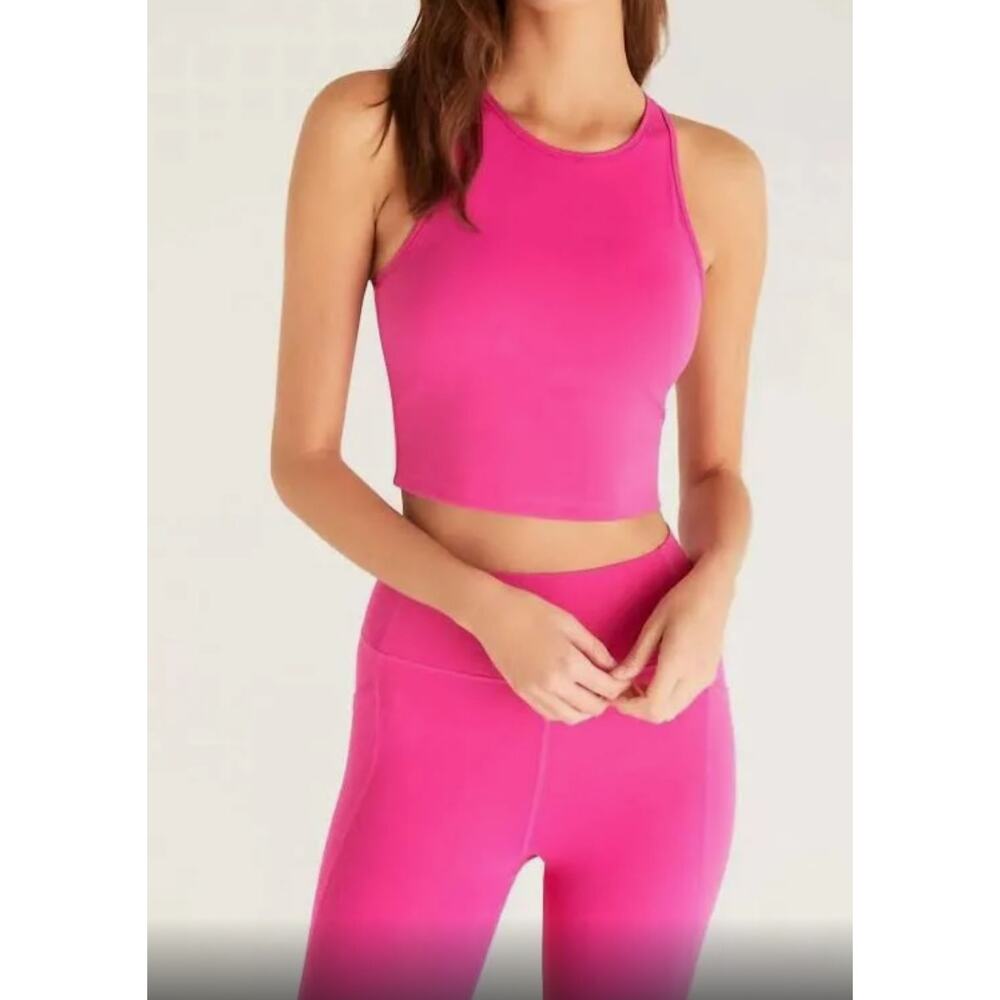 Z Supply Active Strength High Neck Workout Tank Built-in Bra Fuchsia NEW (L)